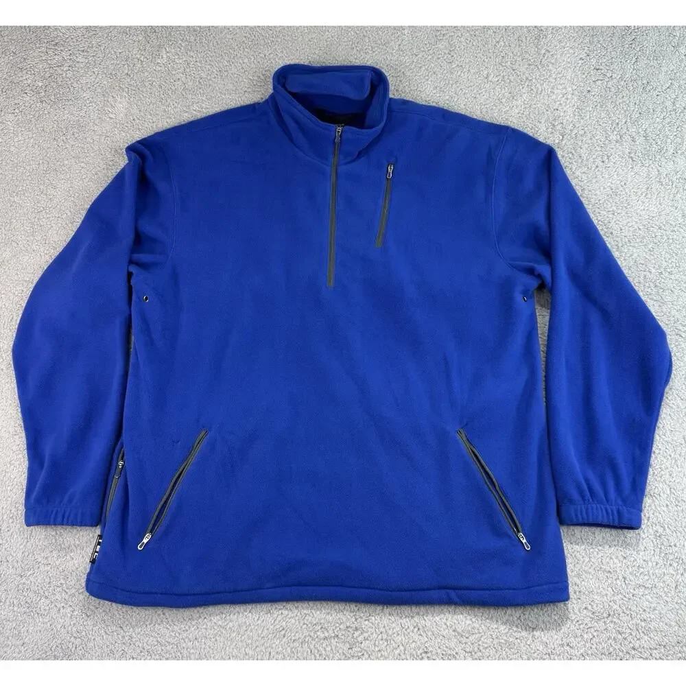 ScotteVest Men's 1/4 Zip Microfleece Pullover XL Travel Pockets Blue Fleece Tech